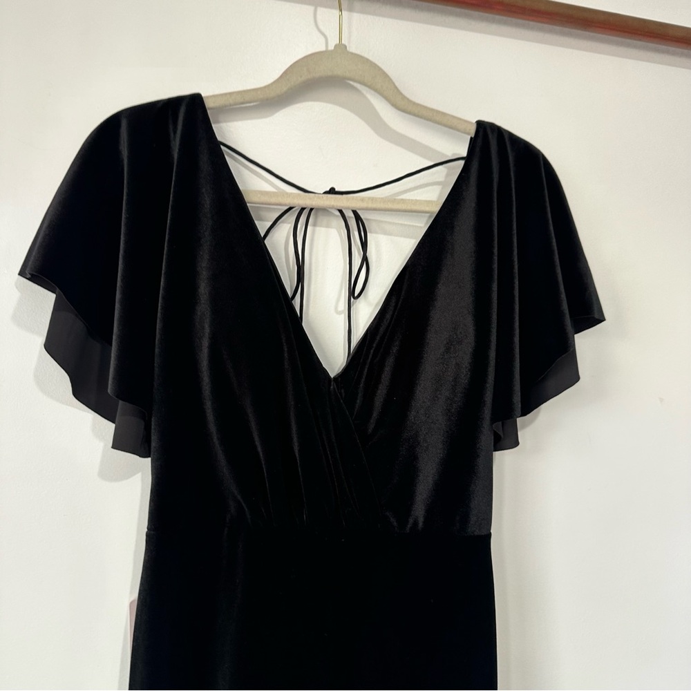 NWT Jenny Yoo Rachel Square Neck Long Sleeve Stretch Velvet Gown Black Anthro - Picture 6 of 7